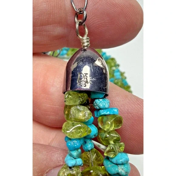 Jay King Desert Rose Trading 3 Strand Turquoise Peridot Chip Necklace Sterling - Picture 4 of 4